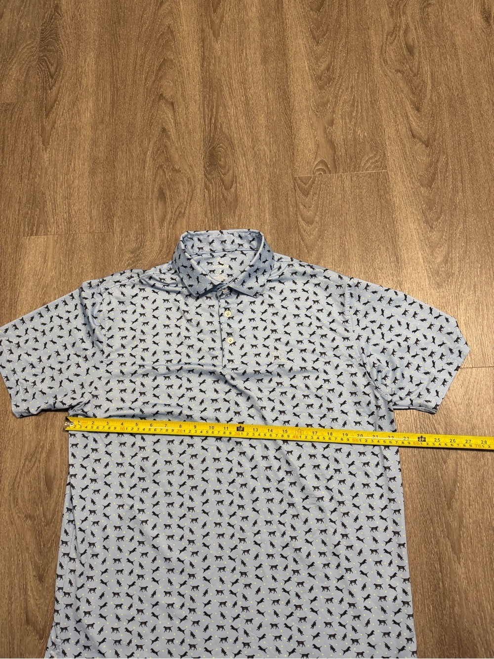 Rhoback Polo Shirt Mens Large Blue Lab Dog Print Golf Performance Stretch Top - Picture 4 of 5